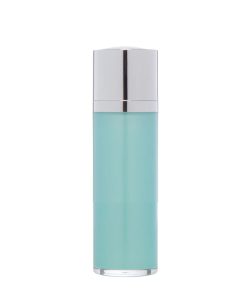 Airless Bottle, Shiny Silver Twist Up Dispenser with Shiny Actuator, Teal Body, 30 mL