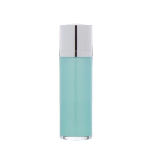 Airless Bottle, Shiny Silver Twist Up Dispenser with Shiny Actuator, Teal Body, 30 mL
