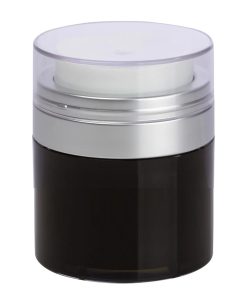 Airless Jar, Clear Cap, Matte Silver Collar, Black Body, PP Inner Cup, 30 mL