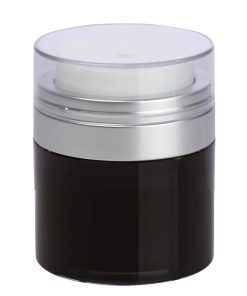 Airless Jar, Clear Cap, Matte Silver Collar, Black Body, PP Inner Cup, 50 mL