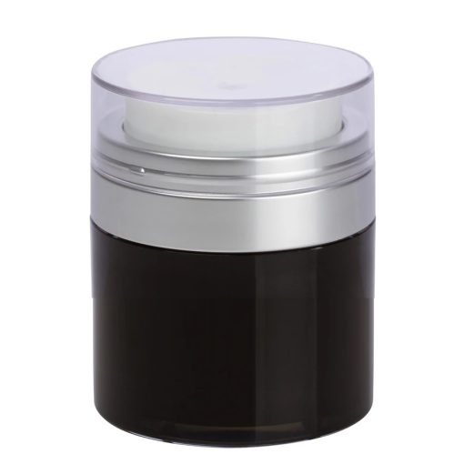 Airless Jar, Clear Cap, Matte Silver Collar, Black Body, PP Inner Cup, 50 mL