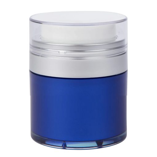 Airless Jar Clear Cap Matte Silver Collar Blue Body PP Inner Cup 50 mL