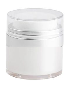 Airless Jar, Clear Cap, Matte Silver Collar, Pearl Body, PP Inner Cup, 30 mL