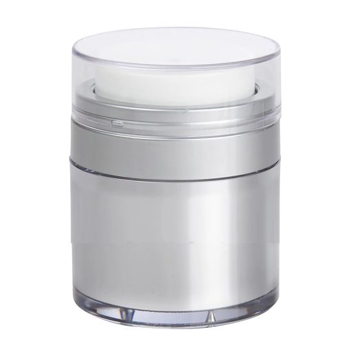 Airless Jar, Clear Cap, Matte Silver Collar, Platinum Body, PP Inner Cup, 30 mL