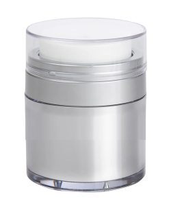 Airless Jar, Clear Cap, Matte Silver Collar, Platinum Body, PP Inner Cup, 50 mL