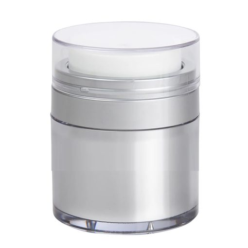 Airless Jar, Clear Cap, Matte Silver Collar, Platinum Body, PP Inner Cup, 50 mL