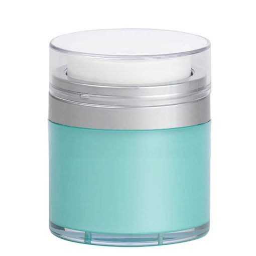 Airless Jar Clear Cap Matte Silver Collar Teal Blue Body PP Inner Cup 30 mL