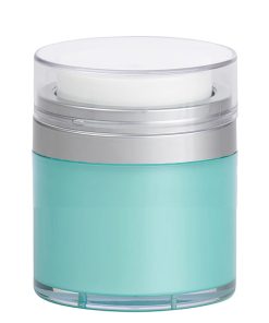 Airless Jar Clear Cap Matte Silver Collar Teal Blue Body PP Inner Cup 30 mL