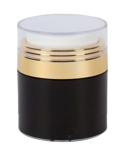 Airless Jar, Clear Cap, Shiny Gold Collar, Black Body with PP Inner Cup, 50 mL
