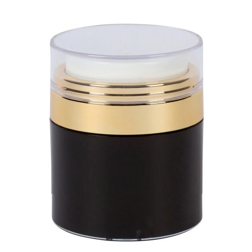 Airless Jar, Clear Cap, Shiny Gold Collar, Black Body with PP Inner Cup, 50 mL