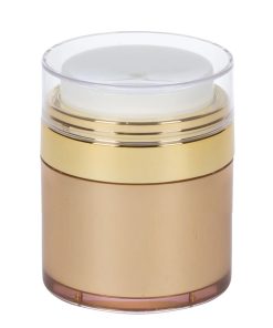 Airless Jar, Clear Cap, Shiny Gold Collar, Gold Body, 30 mL