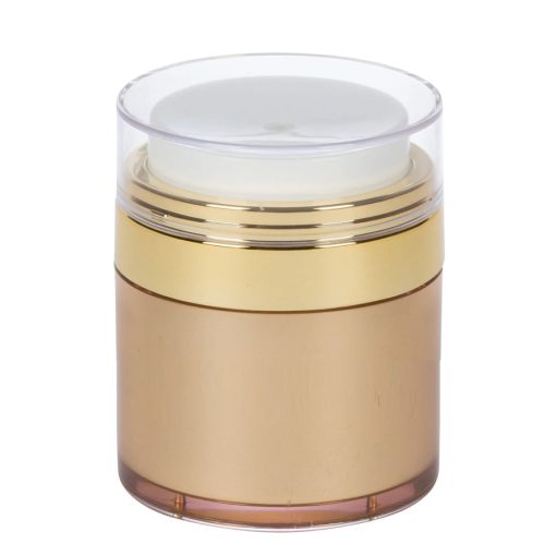 Airless Jar, Clear Cap, Shiny Gold Collar, Gold Body, 30 mL