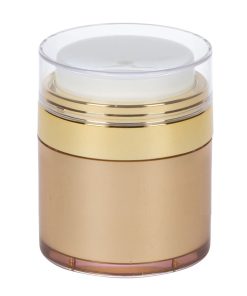 Airless Jar, Clear Cap, Shiny Gold Collar, Gold Body, 50 mL