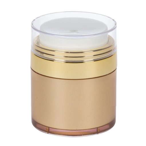 Airless Jar, Clear Cap, Shiny Gold Collar, Gold Body, 50 mL