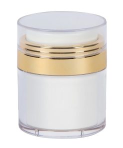 Airless Jar, Clear Cap, Shiny Gold Collar, PP Inner Cup, 50 mL