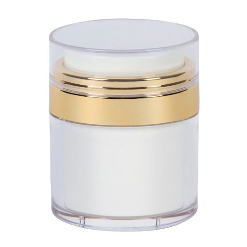 Airless Jar, Clear Cap, Shiny Gold Collar, PP Inner Cup, 50 mL