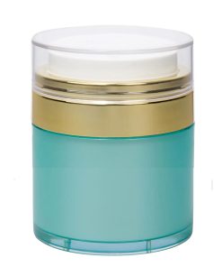 Airless Jar Clear Cap Shiny Gold Collar Teal Blue Body with PP Inner Cup 30 mL