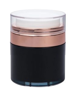 Airless Jar Clear Cap Shiny Rose Gold Collar Black Body with PP Inner Cup 50 mL