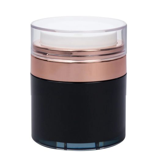 Airless Jar Clear Cap Shiny Rose Gold Collar Black Body with PP Inner Cup 50 mL