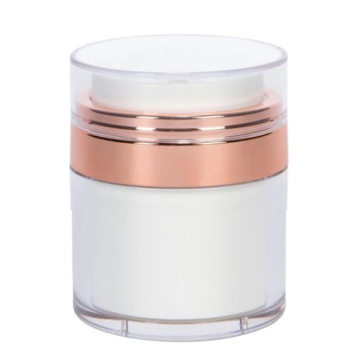 Airless Jar, Clear Cap, Shiny Rose Gold Collar, PP Inner Cup, 30 mL