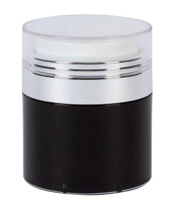 Airless Jar, Clear Cap, Shiny Silver Collar, Black Body, PP Inner Cup, 50 mL