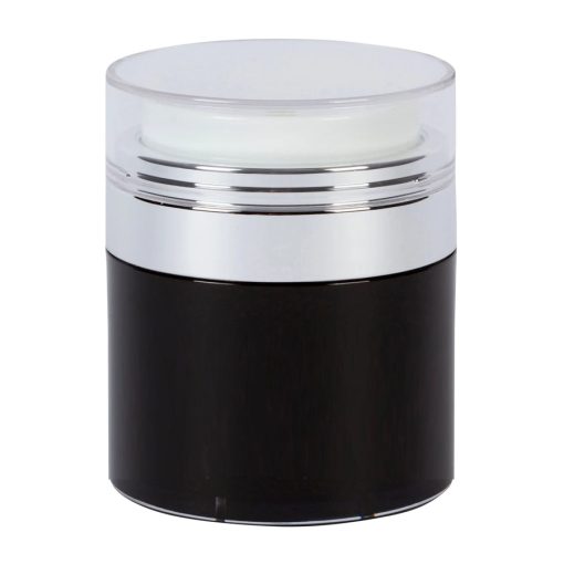 Airless Jar, Clear Cap, Shiny Silver Collar, Black Body, PP Inner Cup, 50 mL