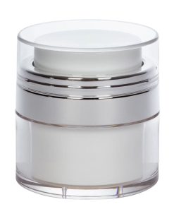 Airless Jar, Clear Cap, Shiny Silver Collar, PP Inner Cup, 15 mL