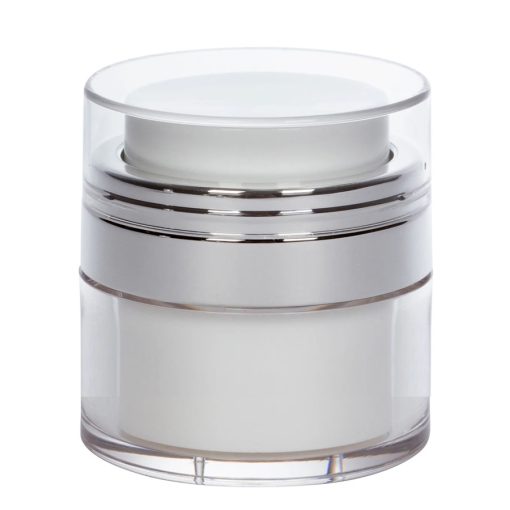 Airless Jar, Clear Cap, Shiny Silver Collar, PP Inner Cup, 15 mL