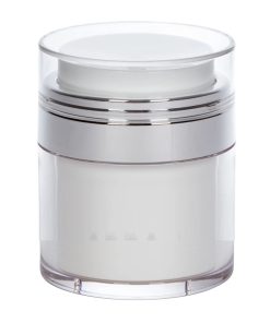 Airless Jar, Clear Cap, Shiny Silver Collar, PP Inner Cup, 50 mL