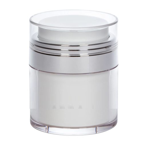 Airless Jar, Clear Cap, Shiny Silver Collar, PP Inner Cup, 50 mL