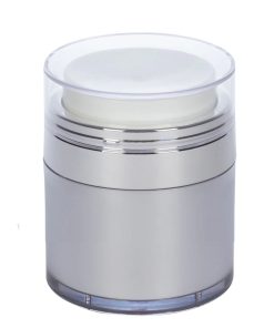 Airless Jar, Clear Cap, Shiny Silver Collar, Platinum Body, PP Inner Cup, 30 mL