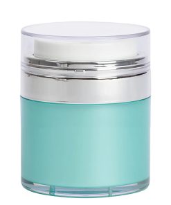 Airless Jar Clear Cap Shiny Silver Collar Teal Blue Body PP Inner Cup 30 mL