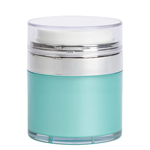 Airless Jar Clear Cap Shiny Silver Collar Teal Blue Body PP Inner Cup 30 mL
