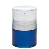 Airless Jar, Clear Cap, Tall White Pump, Matte Silver Collar, Blue Body, PP Inner Cup, 30 mL