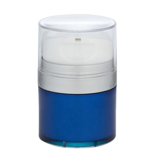 Airless Jar Clear Cap Tall White Pump Matte Silver Collar Blue Body PP Inner Cup 50 mL