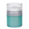 Airless Jar Clear Cap Tall White Pump Matte Silver Collar Teal Blue Body 30 mL