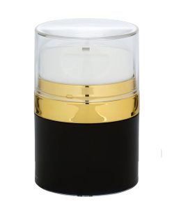 Airless Jar Clear Cap Tall White Pump Shiny Gold Collar Black Body PP Inner Cup 30 mL