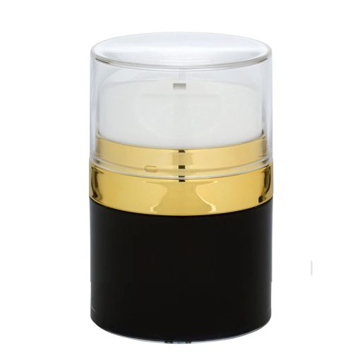 Airless Jar Clear Cap Tall White Pump Shiny Gold Collar Black Body PP Inner Cup 30 mL