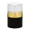 Airless Jar, Clear Cap, Tall White Pump, Shiny Gold Collar, Black Body, PP Inner Cup, 50 mL