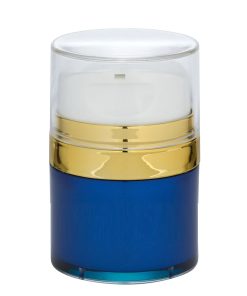 Airless Jar Clear Cap Tall White Pump Shiny Gold Collar Blue Body PP Inner Cup 30 mL