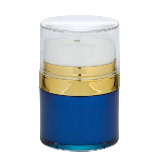 Airless Jar Clear Cap Tall White Pump Shiny Gold Collar Blue Body PP Inner Cup 30 mL