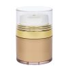 Airless Jar, Clear Cap, Tall White Pump, Shiny Gold Collar, Gold Body, 30 mL