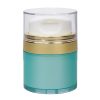 Airless Jar Clear Cap Tall White Pump Shiny Gold Collar Teal Blue Body 30 mL