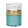 Airless Jar Clear Cap Tall White Pump Shiny Gold Collar Teal Blue Body 50 mL