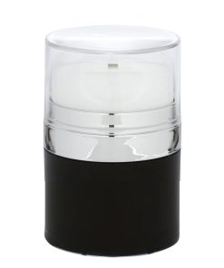 Airless Jar Clear Cap Tall White Pump Shiny Silver Collar Black Body PP Inner Cup 30 mL
