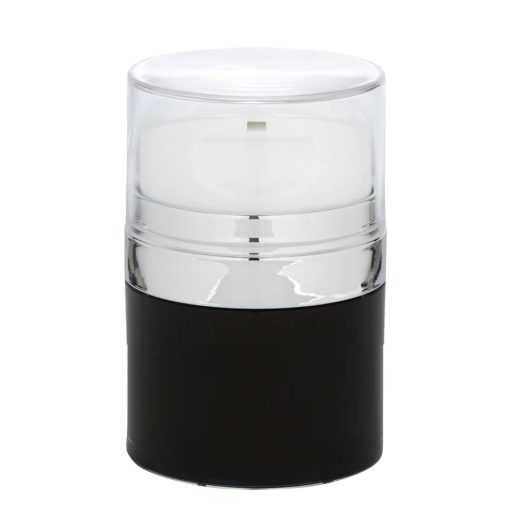 Airless Jar Clear Cap Tall White Pump Shiny Silver Collar Black Body PP Inner Cup 30 mL