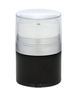 Airless Jar Clear Cap Tall White Pump Shiny Silver Collar Black Body PP Inner Cup 50 mL