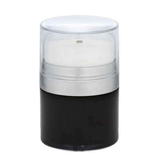 Airless Jar Clear Cap Tall White Pump Shiny Silver Collar Black Body PP Inner Cup 50 mL