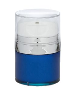 Airless Jar Clear Cap Tall White Pump Shiny Silver Collar Blue Body PP Inner Cup 30 mL