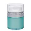 Airless Jar Clear Cap Tall White Pump Shiny Silver Collar Teal Blue Body 30 mL